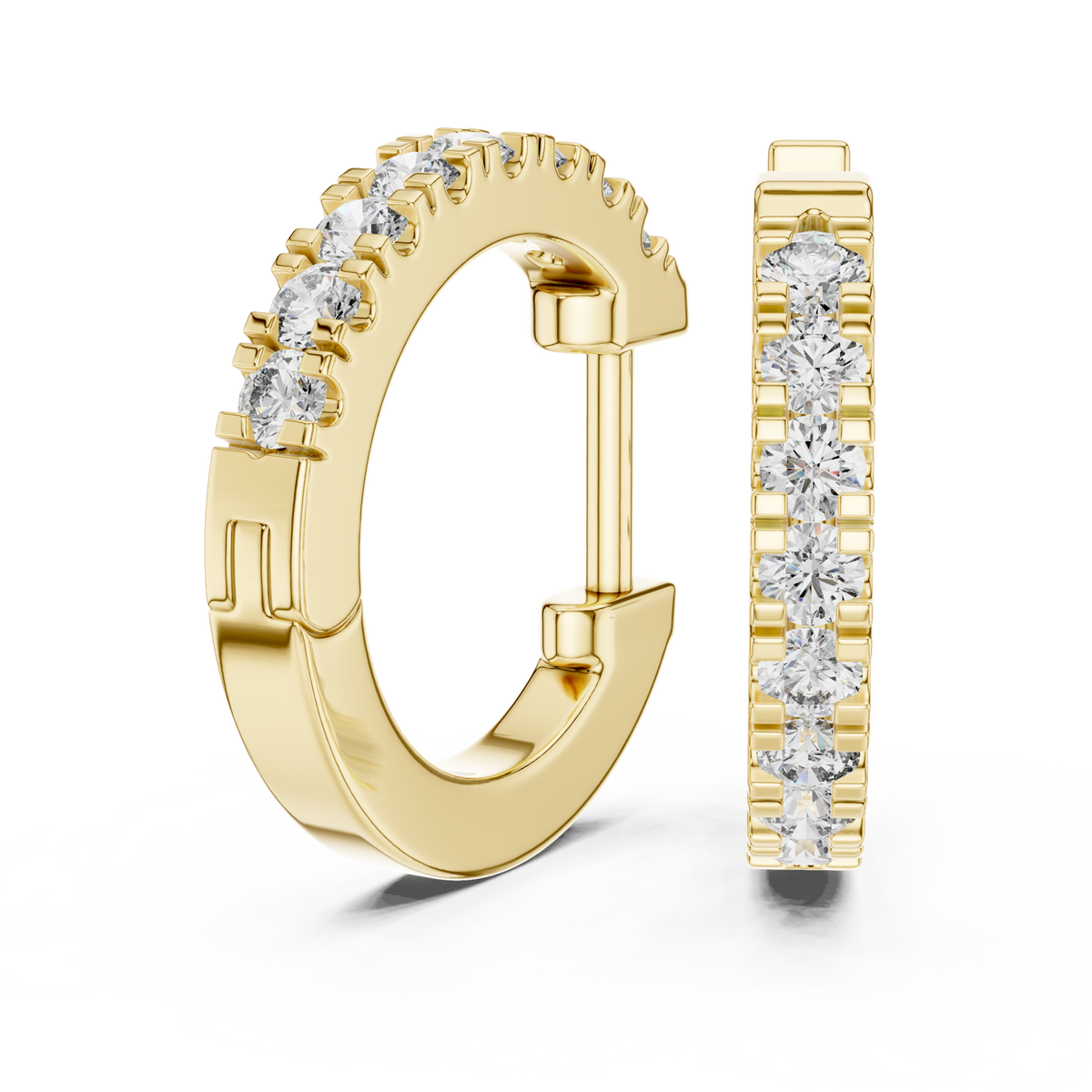 14K Solid Gold Lab Diamond Huggie Earrings, Yellow Gold, view 1