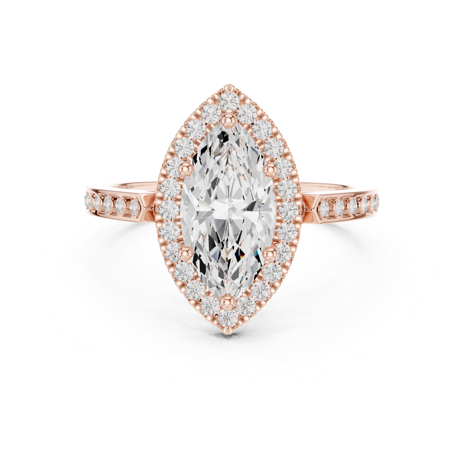 Gold Ring DDLR-349, Marquise center stone, Rose Gold, view 4