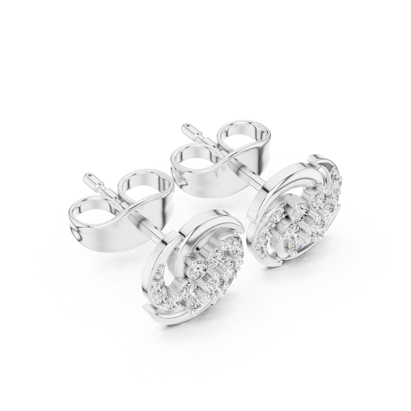 14K Solid Gold Lab Diamond Cluster Earrings, White Gold, view 2