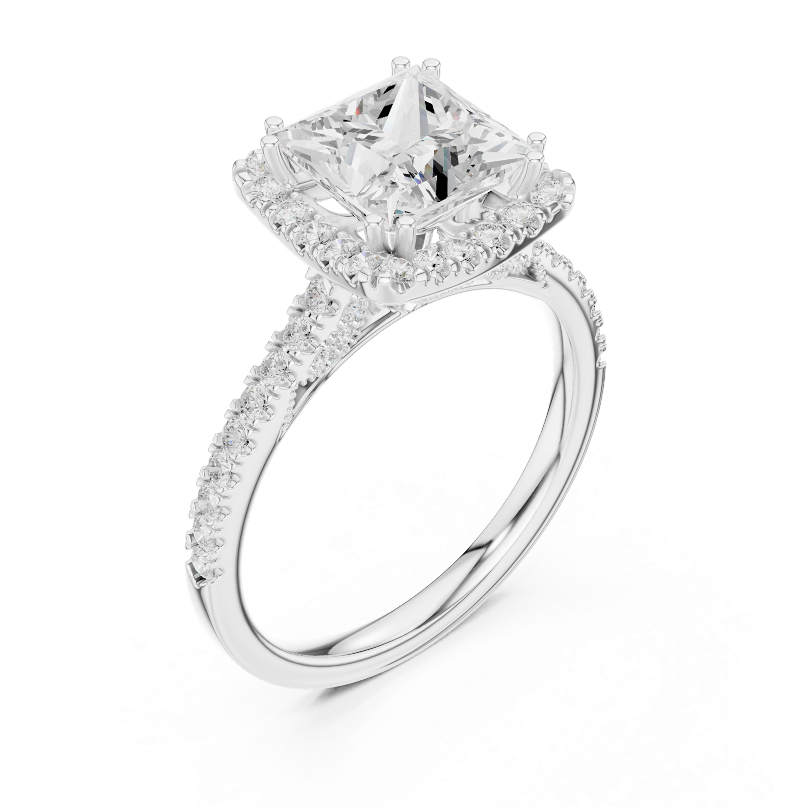 Gold Ring DDLR-255, Princess center stone, White Gold, view 2