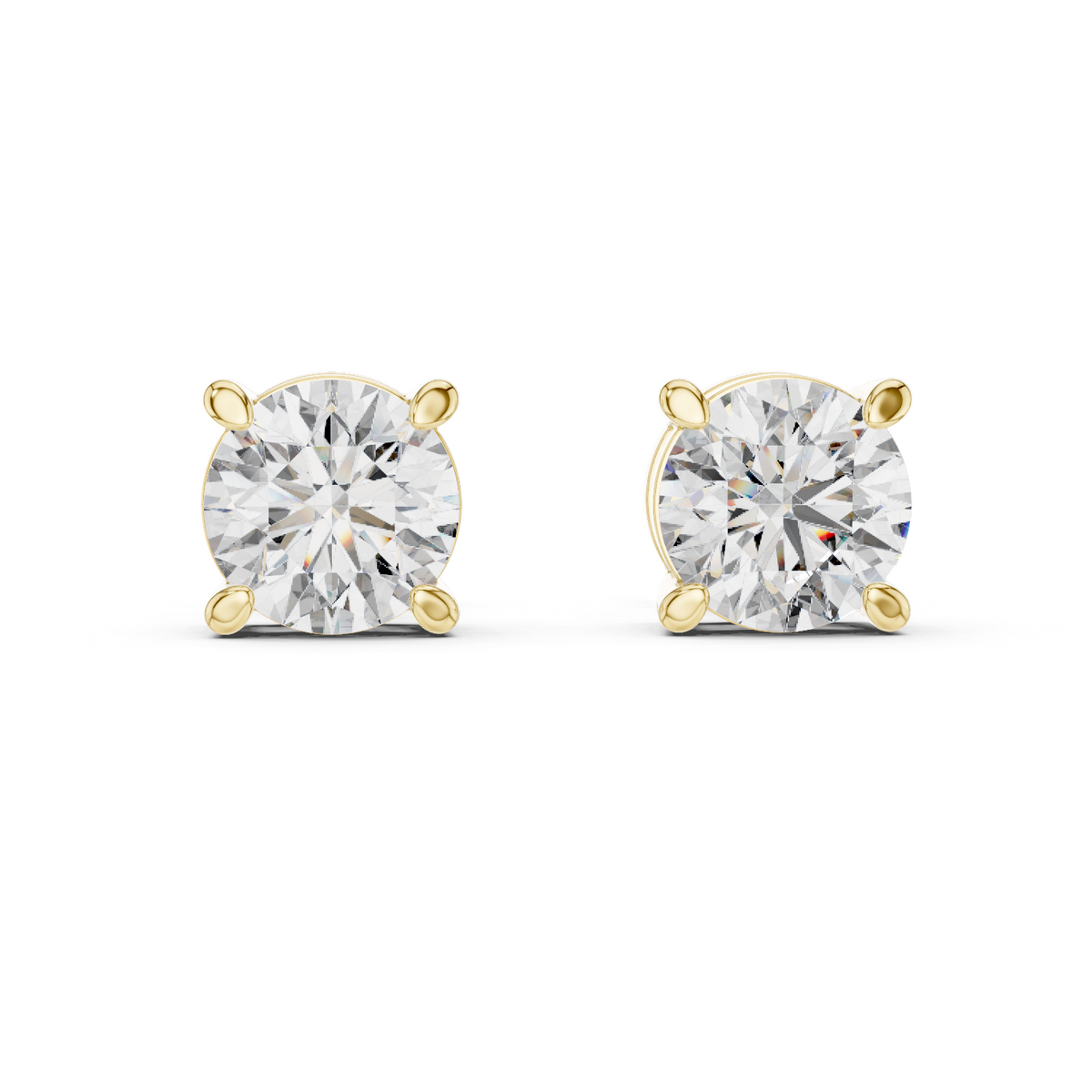 14K Solid Gold Lab Diamond Stud Earrings, Yellow Gold