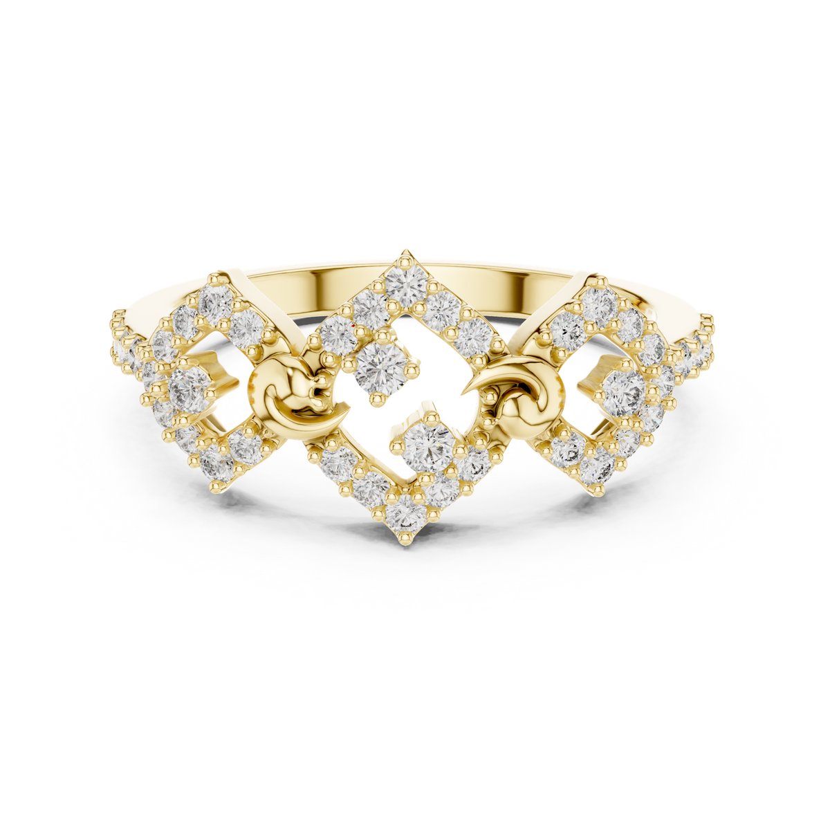 14K Solid Gold Lab Diamond Clover Cluster Ring, Yellow Gold