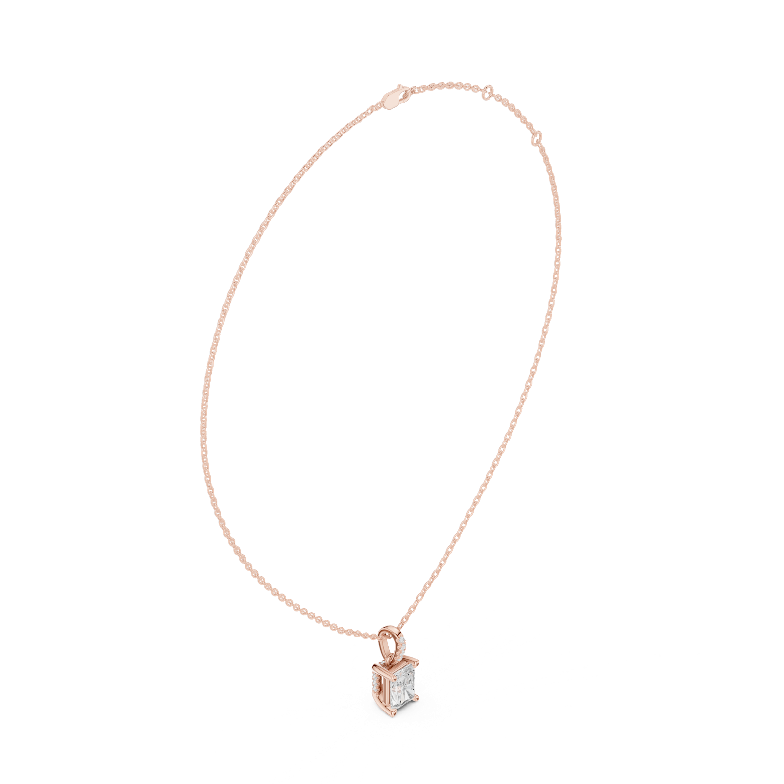 Gold Jewelry DDPO-009, Radiant center stone, Rose Gold, view 1