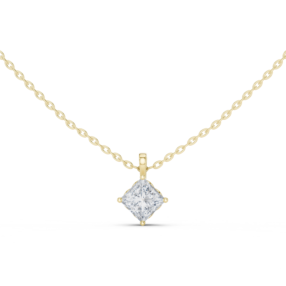 14K Solid Gold Lab Diamond Solitaire Pendant Necklace, Yellow Gold