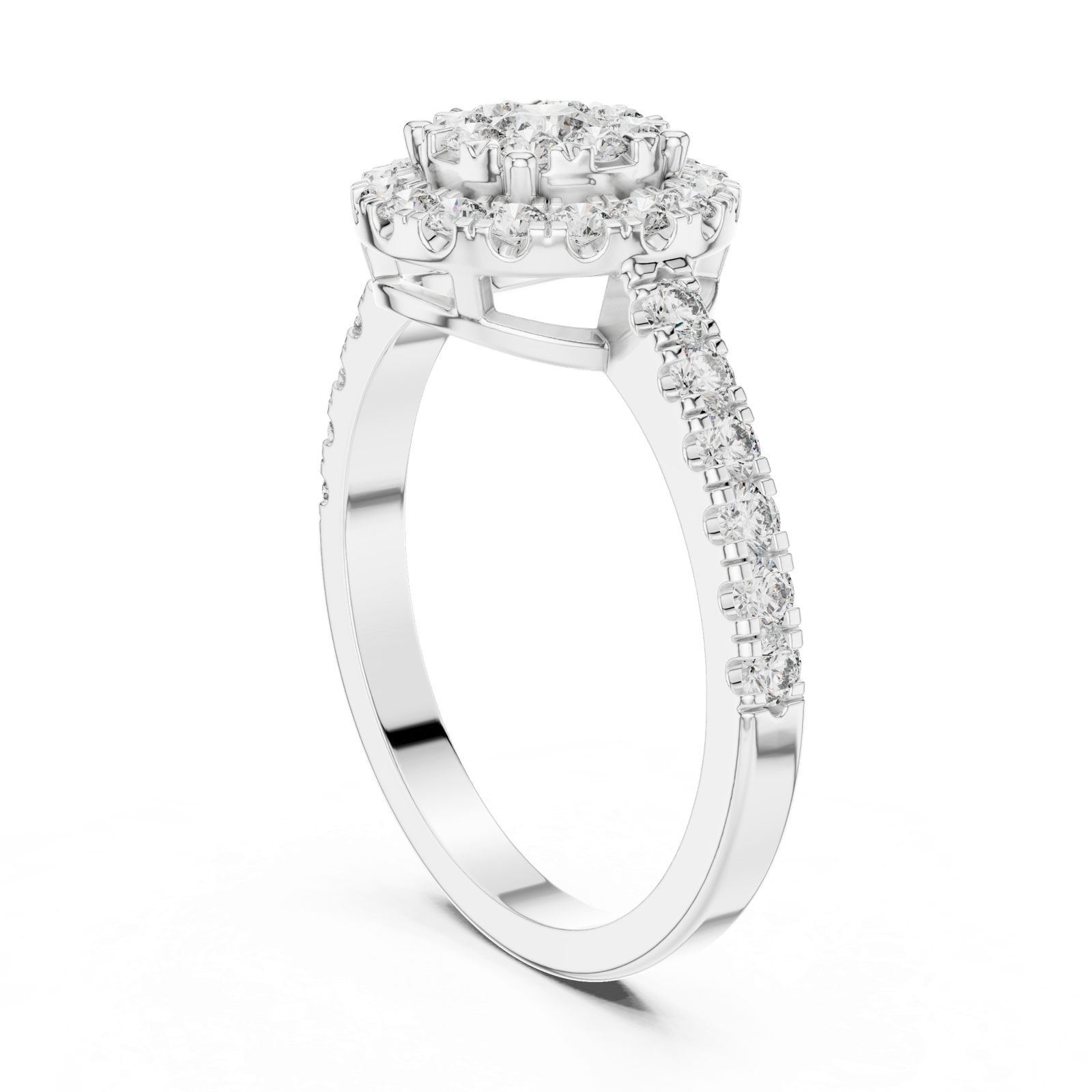 14K Solid Gold Lab Diamond Halo Ring, White Gold, view 1