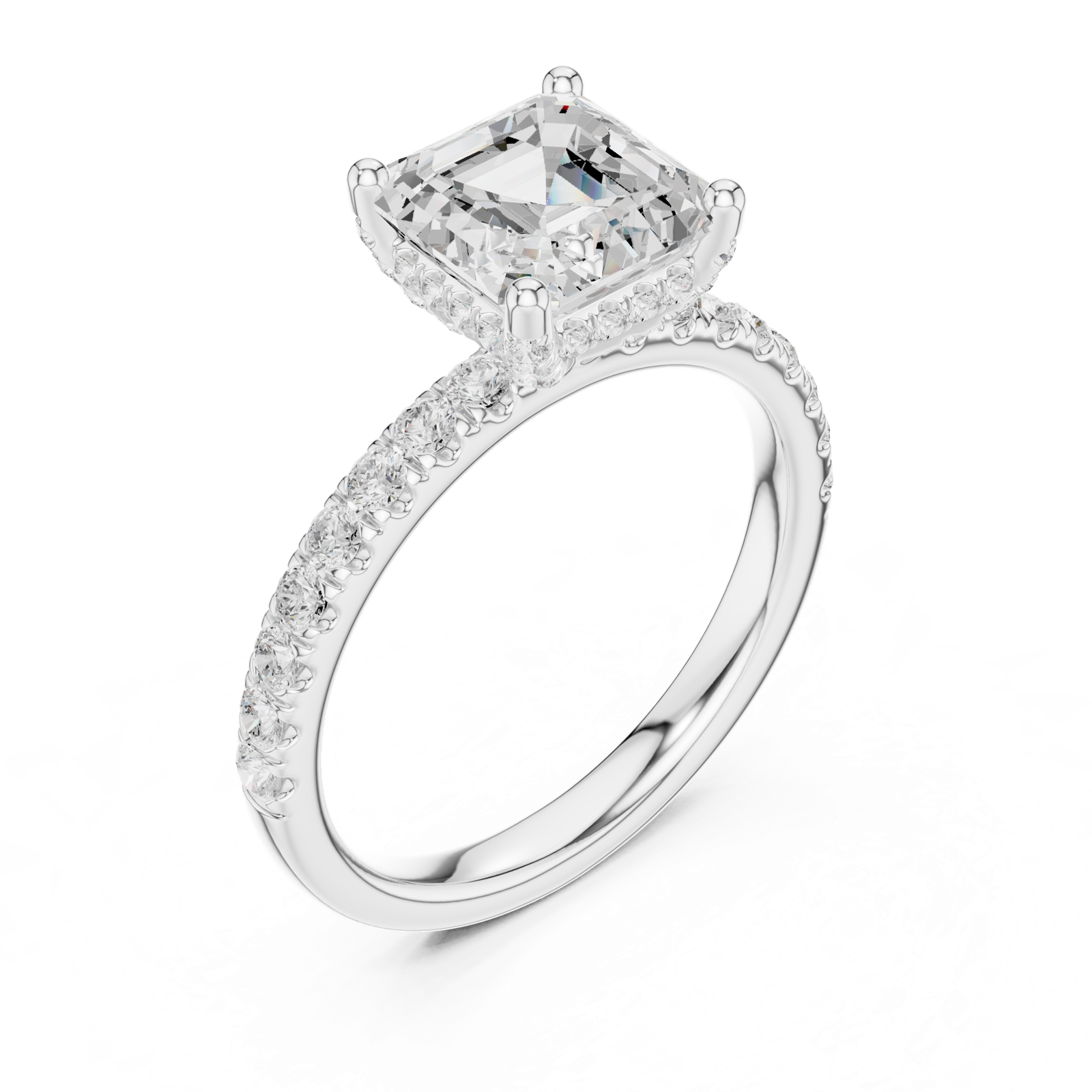 Gold Ring, Asscher center stone, White Gold, view 2