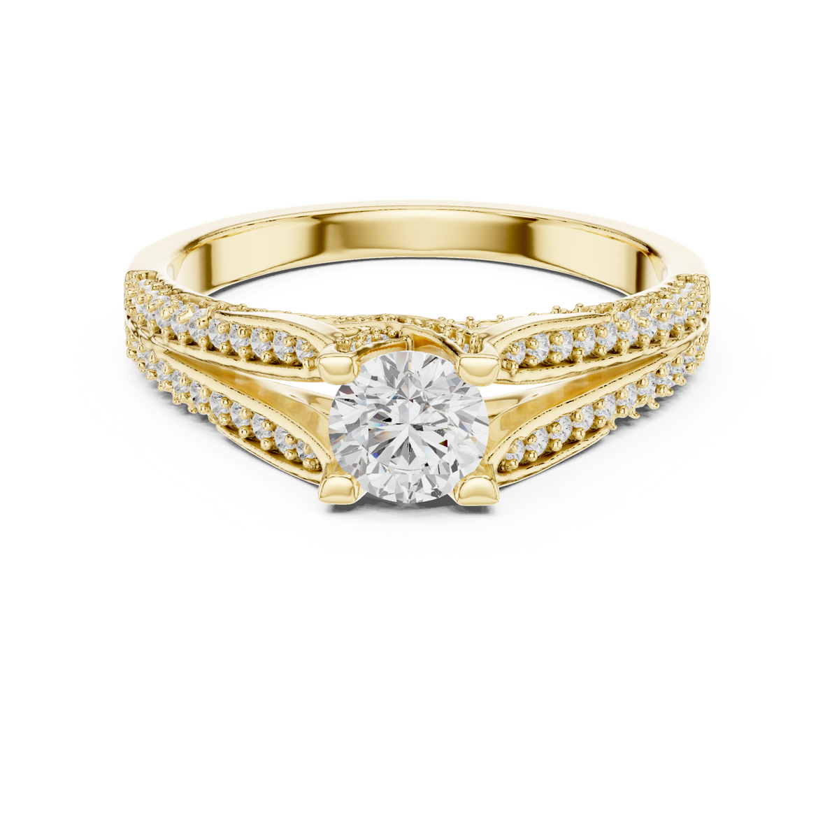 14K Solid Gold Lab Diamond Solitaire Ring, Yellow Gold