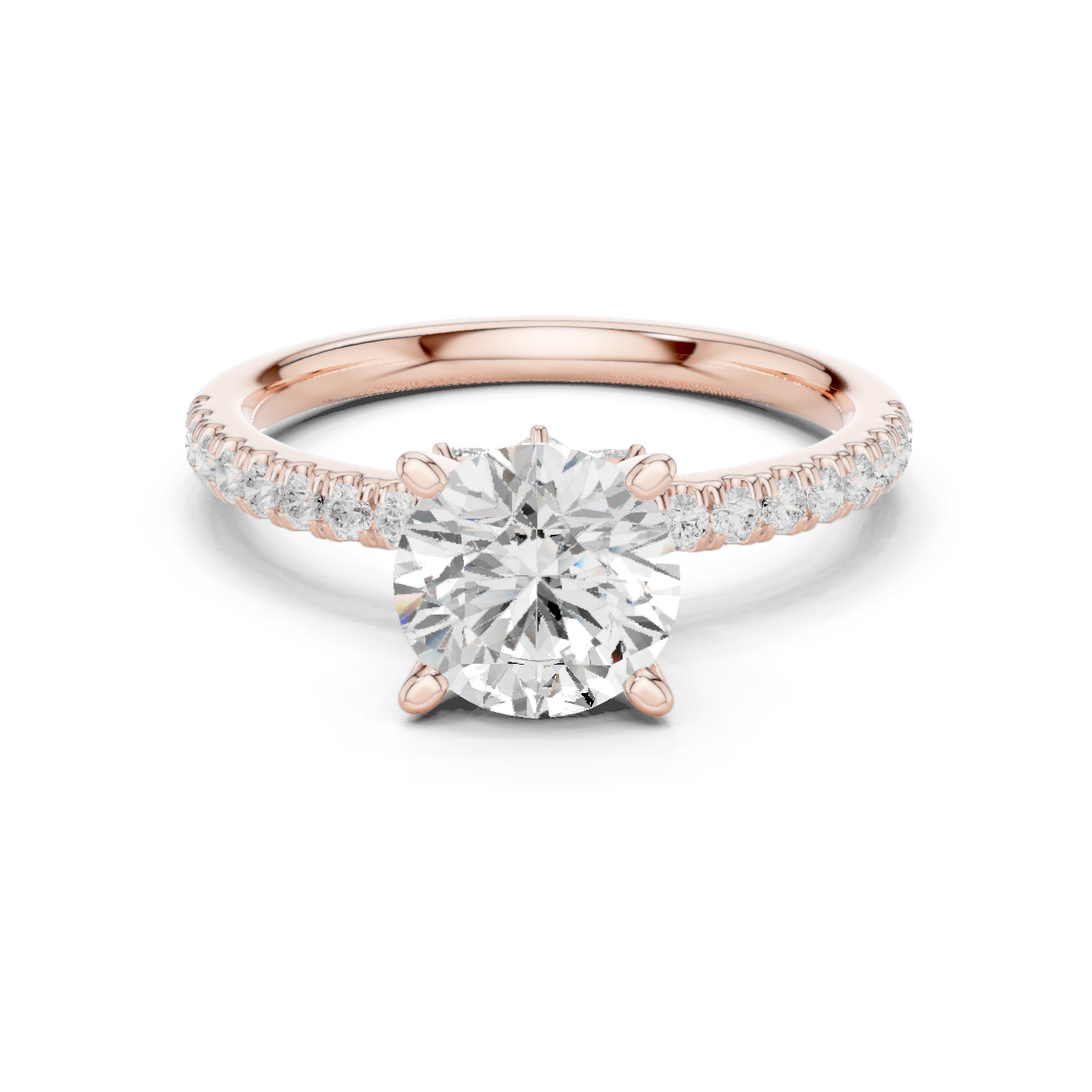 Gold Ring DDLR-256, Round center stone, Rose Gold