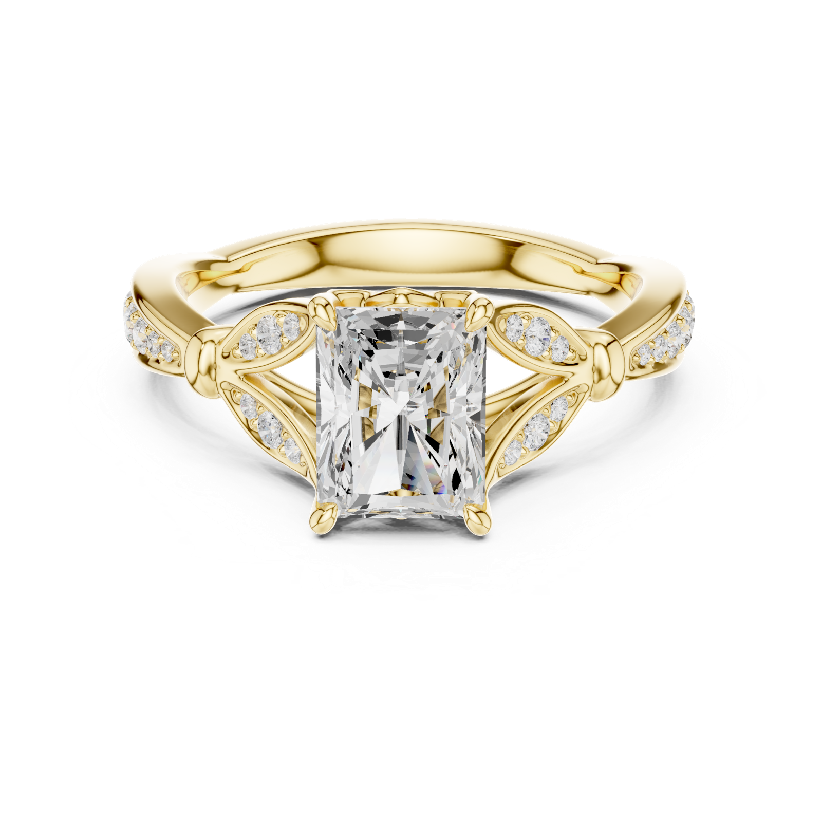 Gold Ring DDLR-257, Radiant center stone, Yellow Gold, view 4