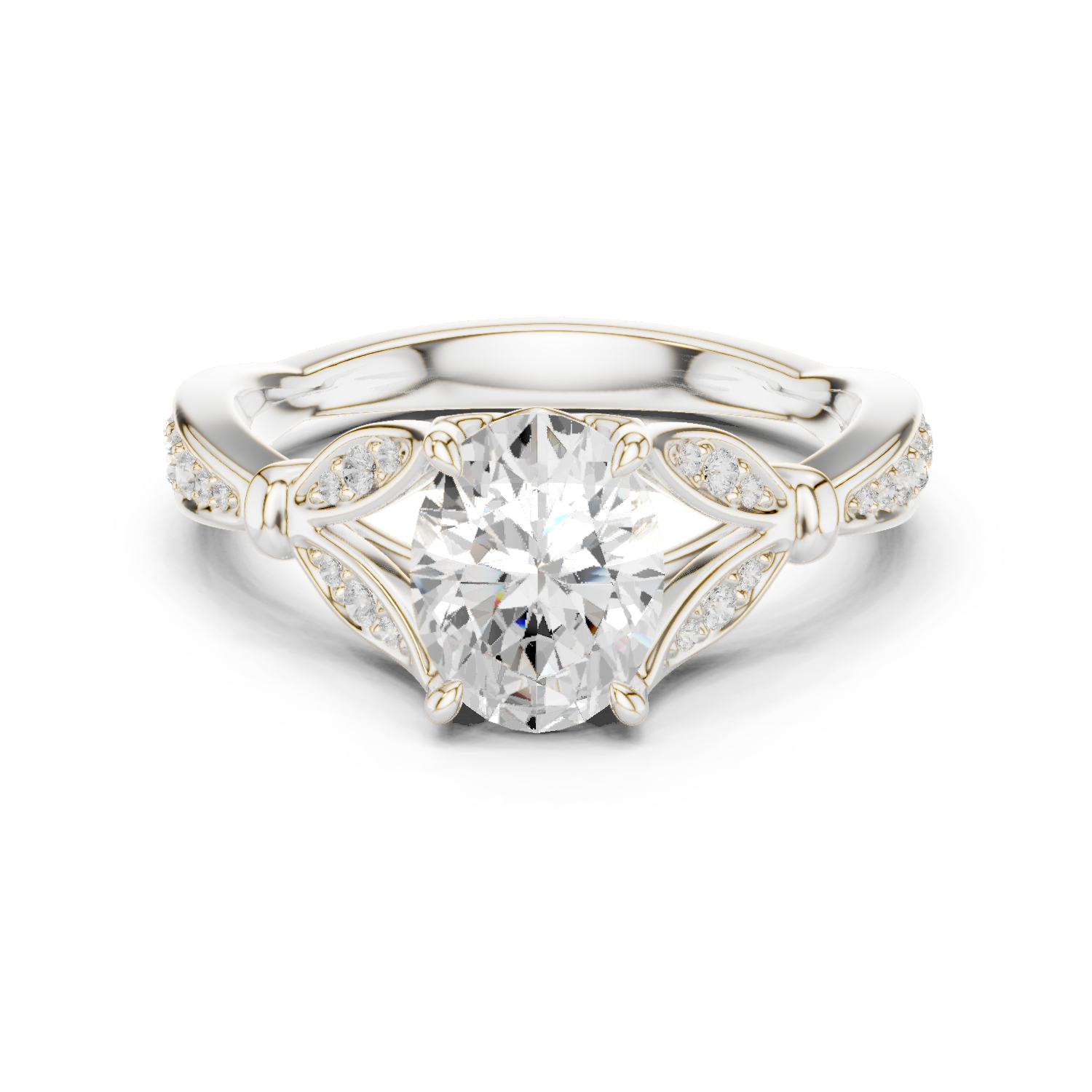 Gold Ring DDLR-257, Oval center stone, White Gold