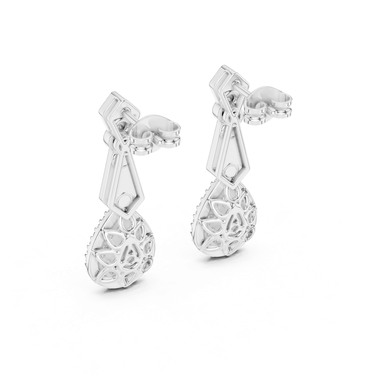 Gold Earrings GER-0377, White Gold, view 3