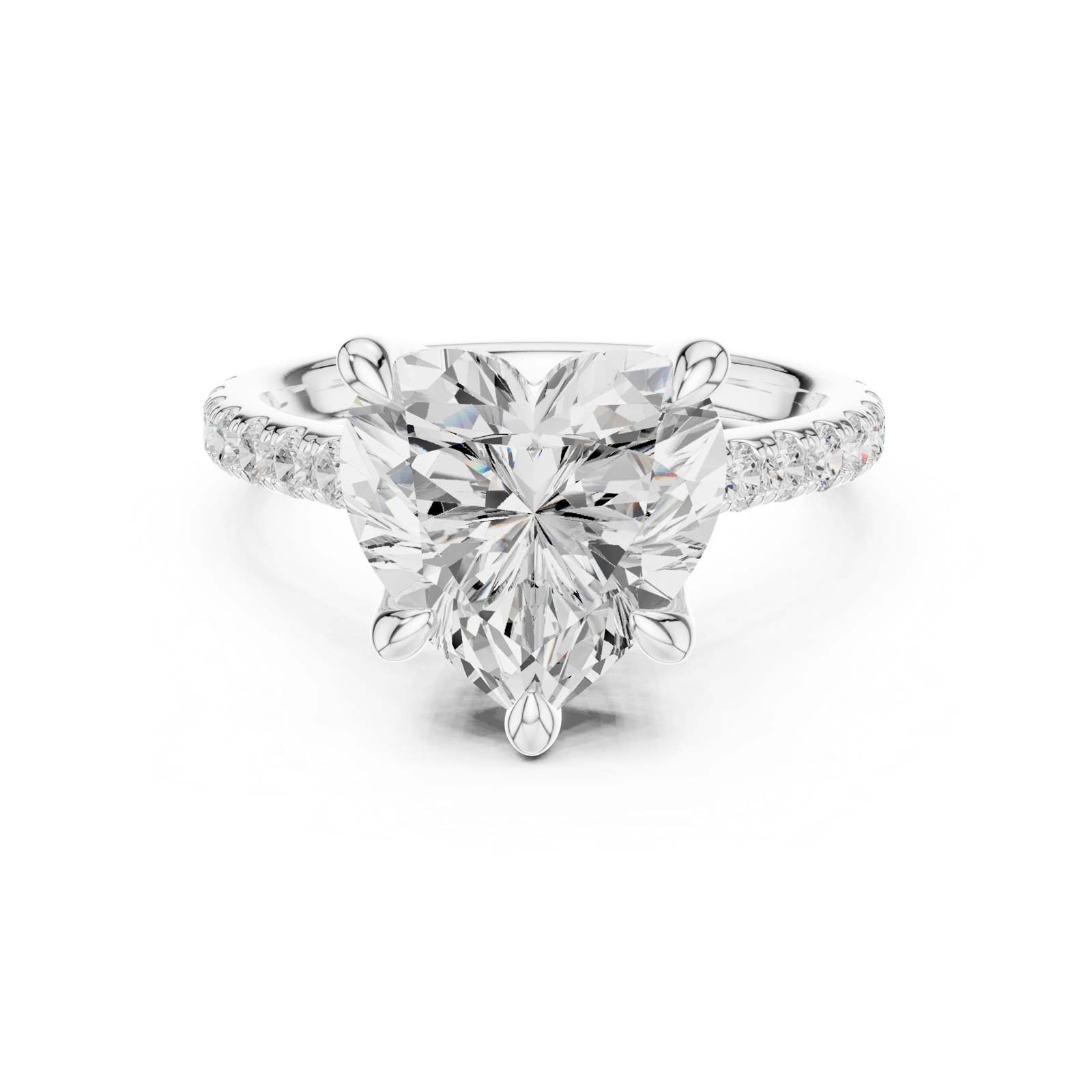 Gold Ring DDLR-250, Heart center stone, White Gold, view 4