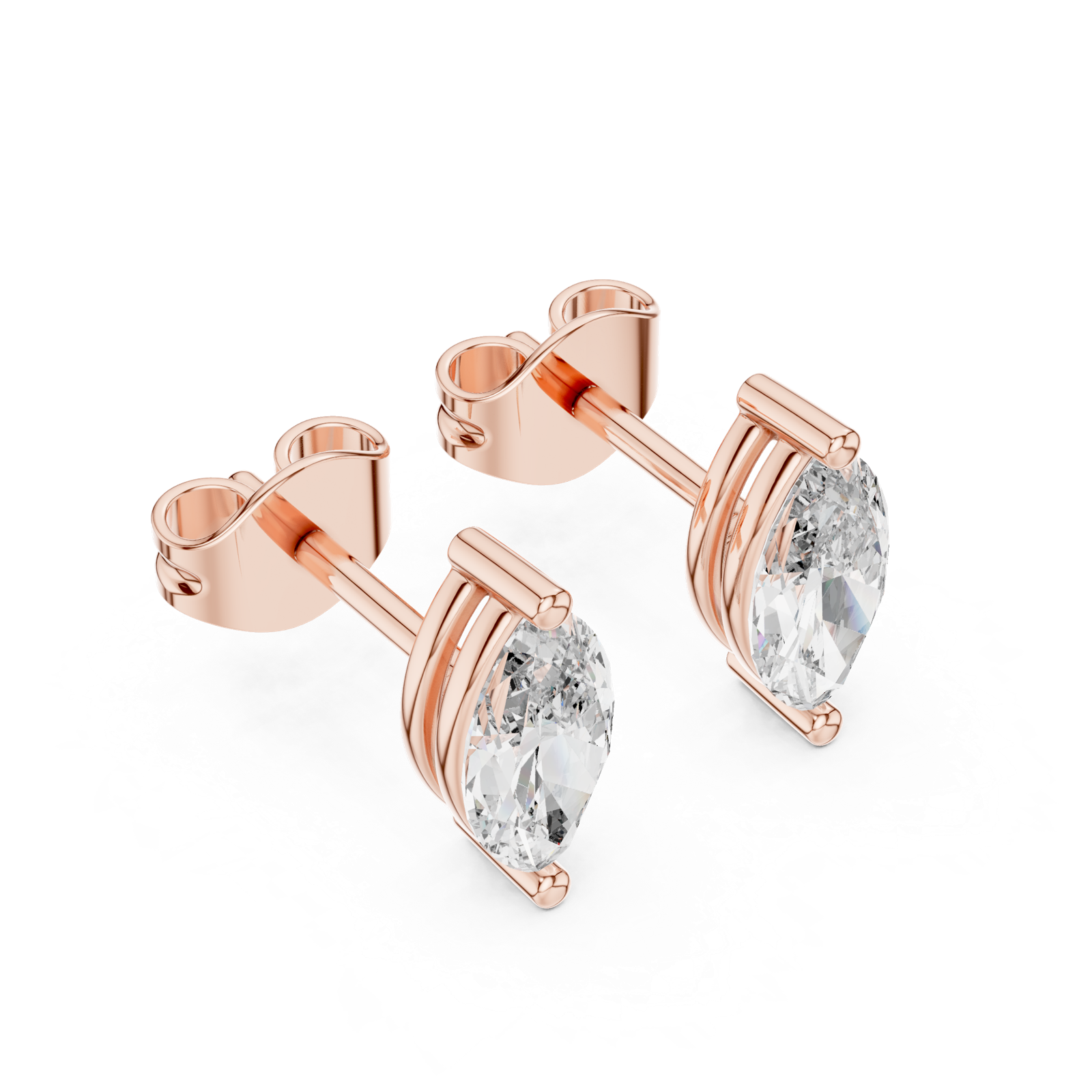 14K Solid Gold Lab Diamond Stud Earrings, Rose Gold, view 2
