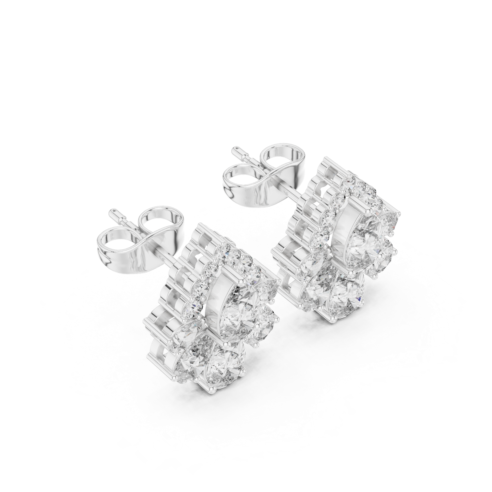 14K Solid Gold Lab Diamond Cluster Earrings, White Gold, view 2