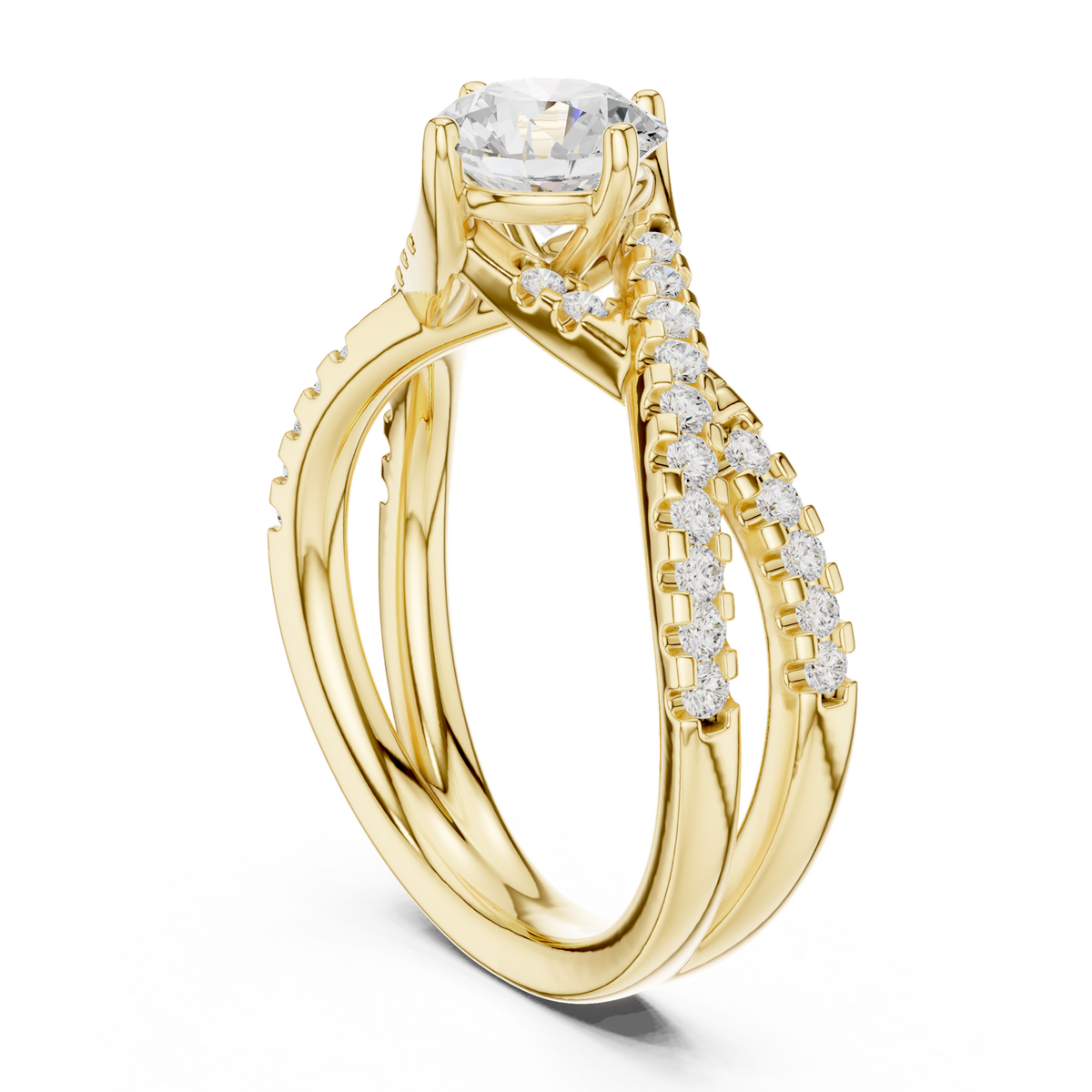 14K Solid Gold Lab Diamond Crossover Ring, Yellow Gold, view 1