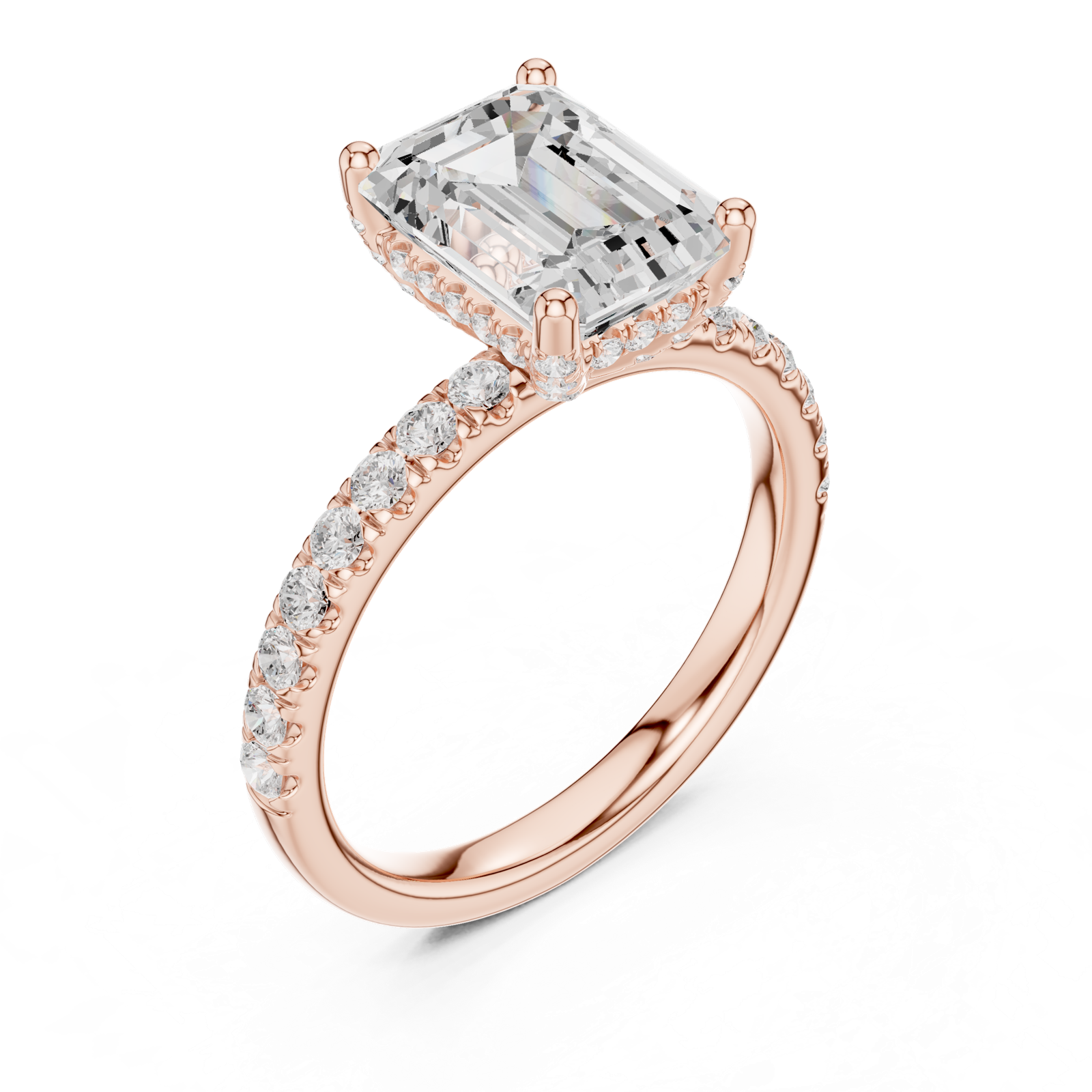 Gold Ring, Emerald center stone, Rose Gold, view 2