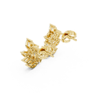 14K Solid Gold Lab Diamond Leaf Huggie Earrings, Yellow Gold, view 2