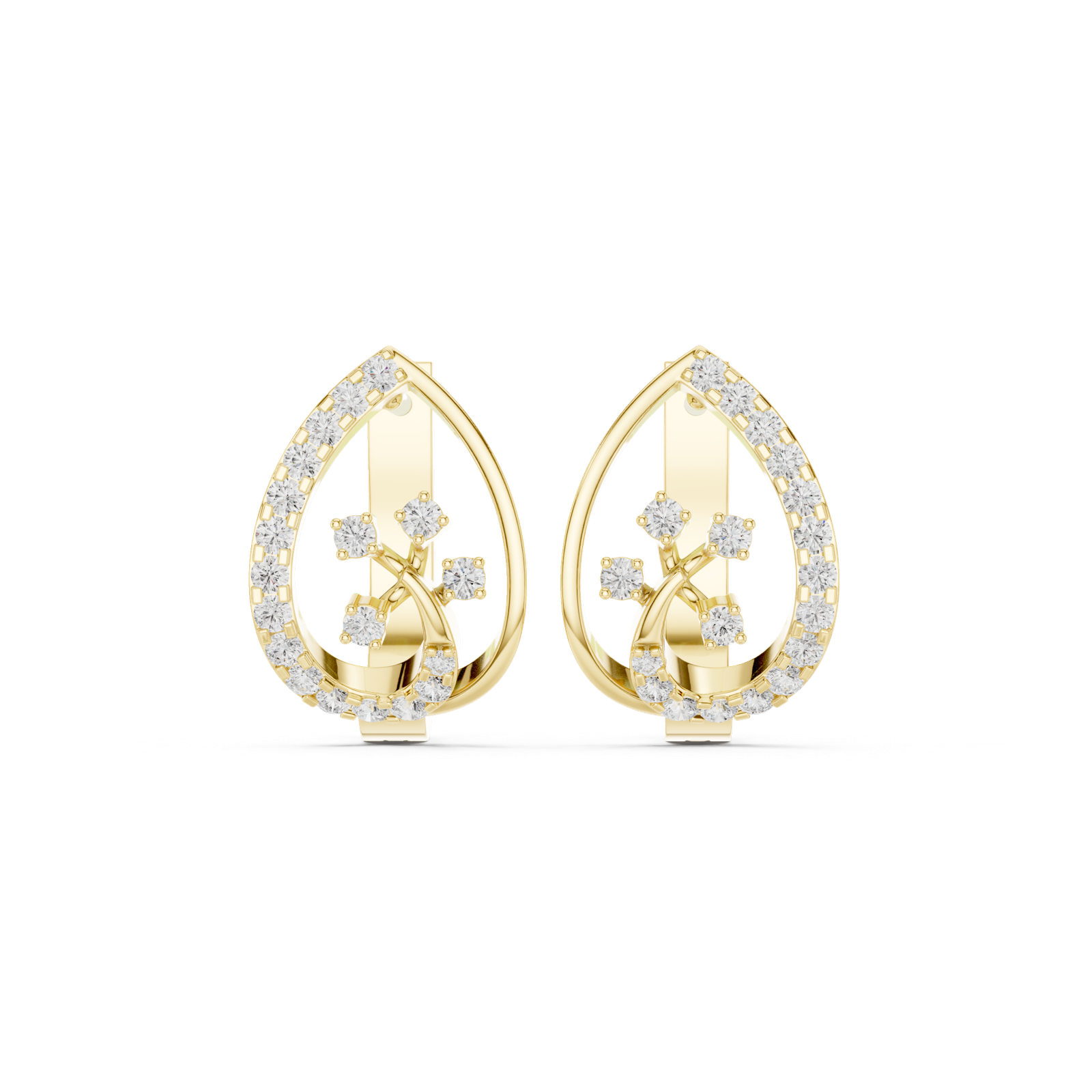 14K Solid Gold Lab Diamond Cluster Earrings, Yellow Gold