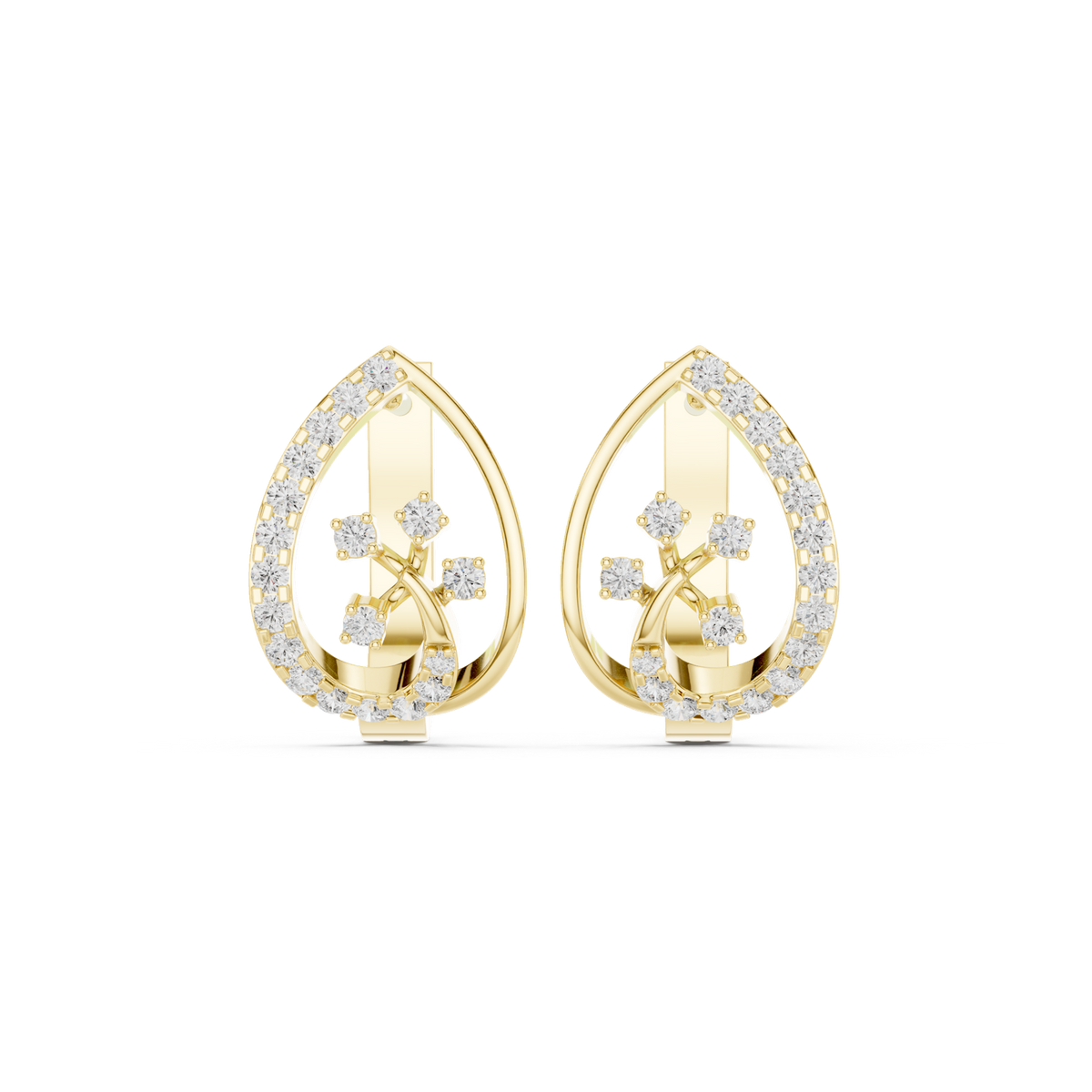 14K Solid Gold Lab Diamond Cluster Earrings, Yellow Gold