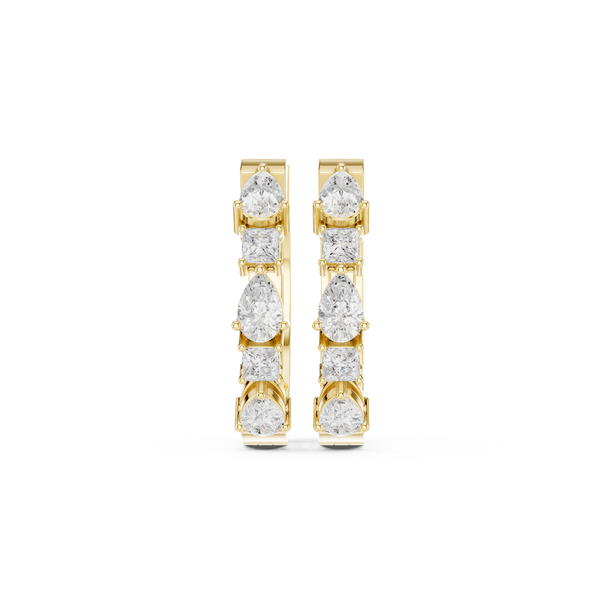 14K Solid Gold Lab Diamond Hoop Earrings, Yellow Gold