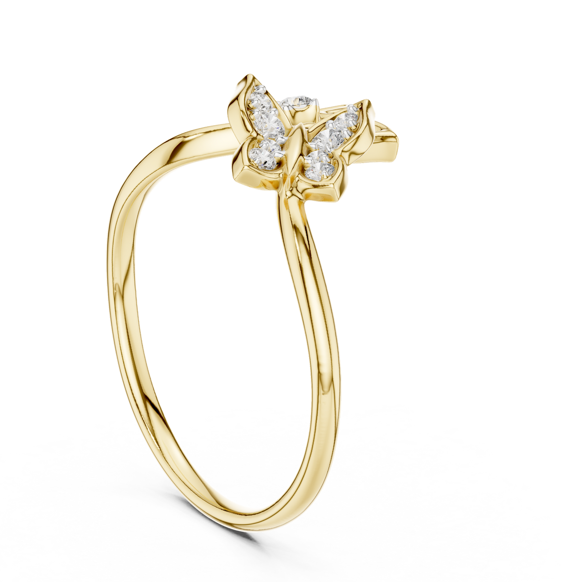 14K Solid Gold Lab Diamond Butterfly Cluster Ring, Yellow Gold, view 1