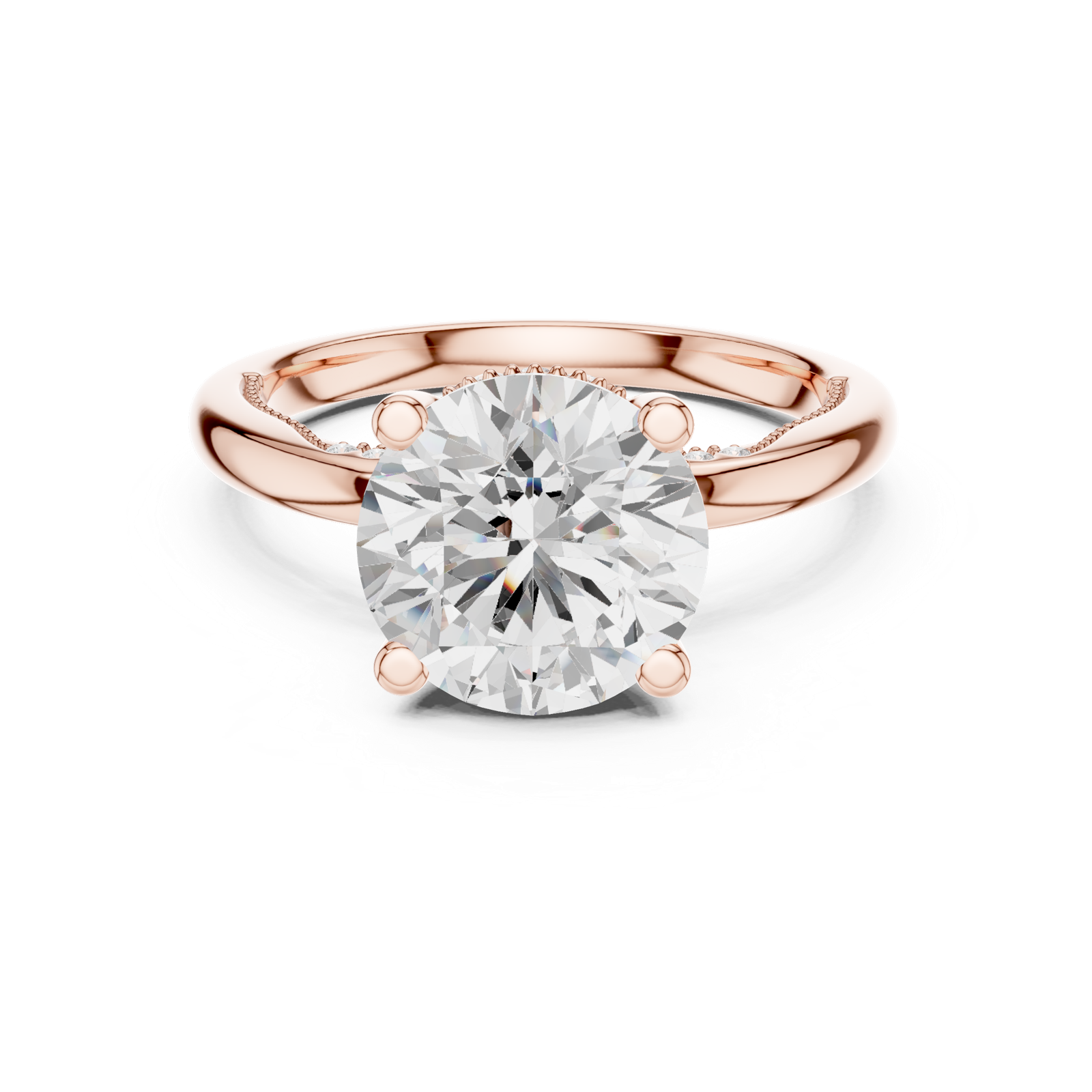 Gold Ring DDLR-175, Round center stone, Rose Gold, view 4