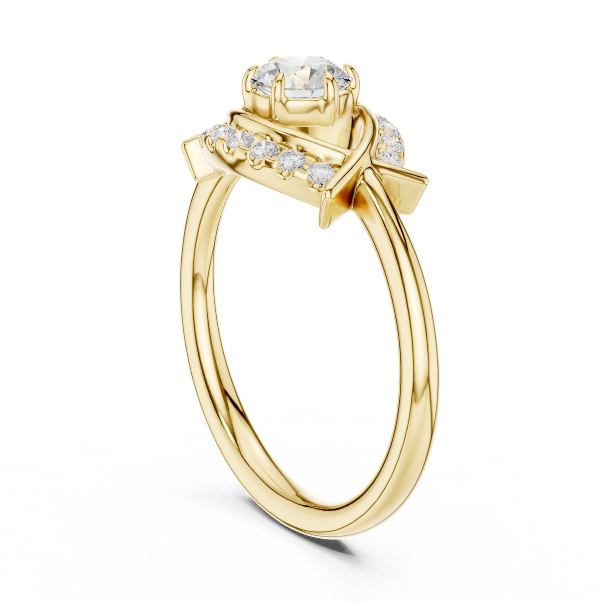 14K Solid Gold Lab Diamond Evil Eye Halo Ring, Yellow Gold, view 1