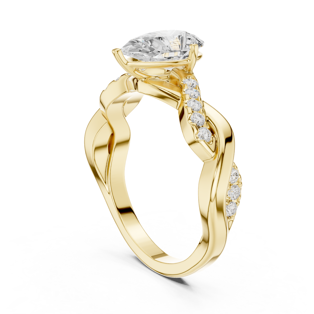 14K Solid Gold Lab Diamond Twist Ring, Yellow Gold, view 1