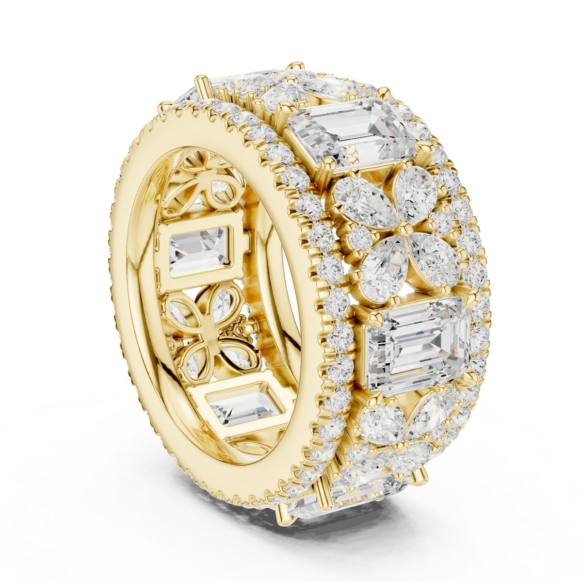 14K Solid Gold Lab Diamond Flower Eternity Ring, Yellow Gold, view 1