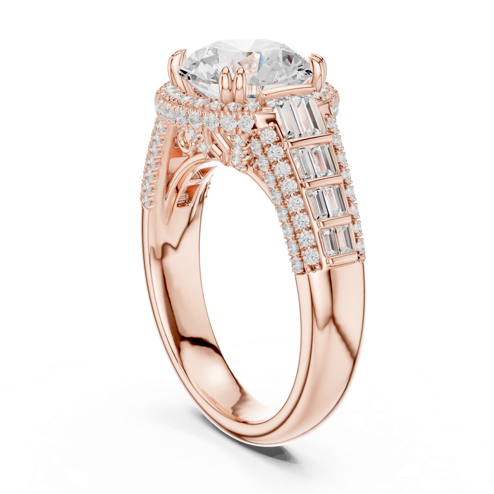 Gold Ring, Round center stone, Rose Gold, view 1