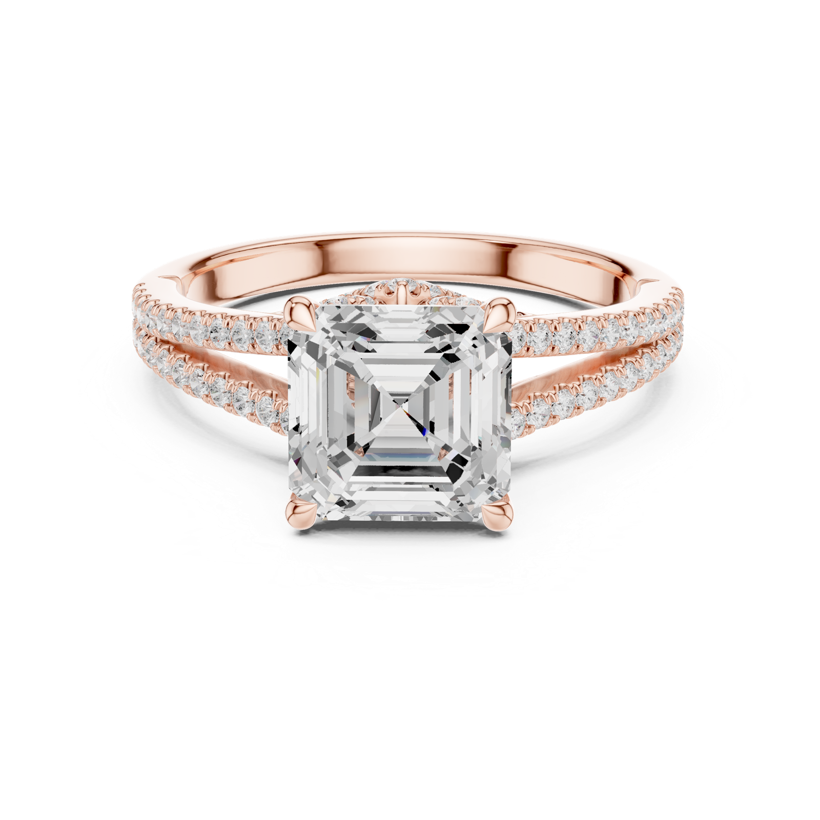 Gold Ring DDLR-252, Asscher center stone, Rose Gold, view 4