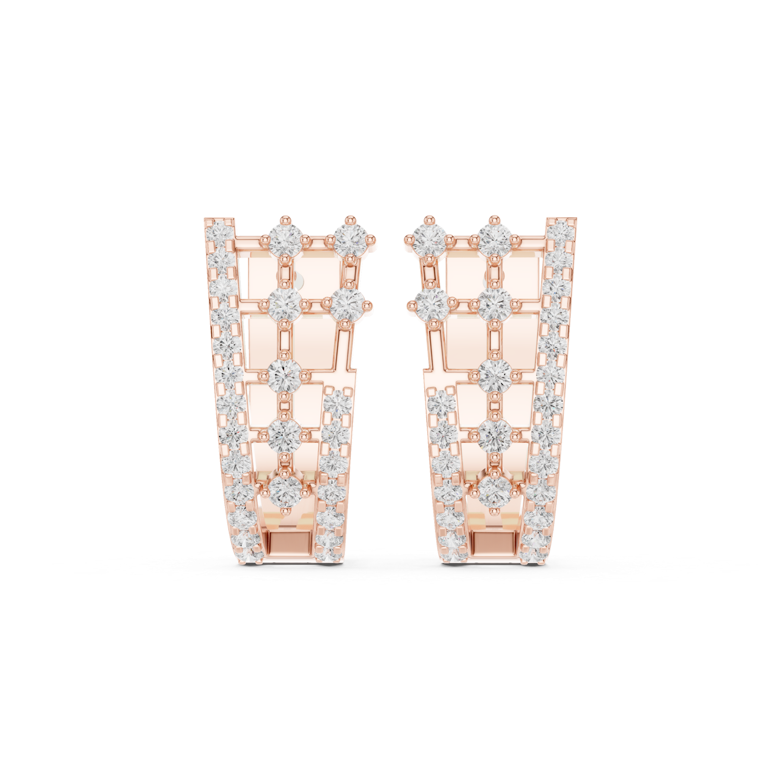 14K Solid Gold Lab Diamond Cluster Earrings, Rose Gold