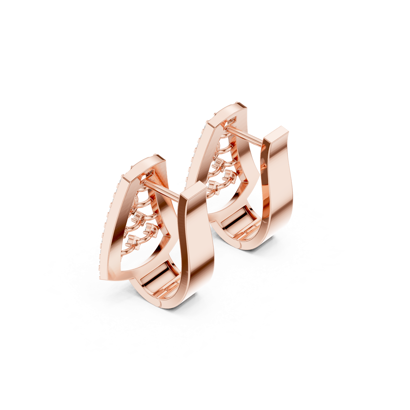 14K Solid Gold Lab Diamond Cluster Earrings, Rose Gold, view 2