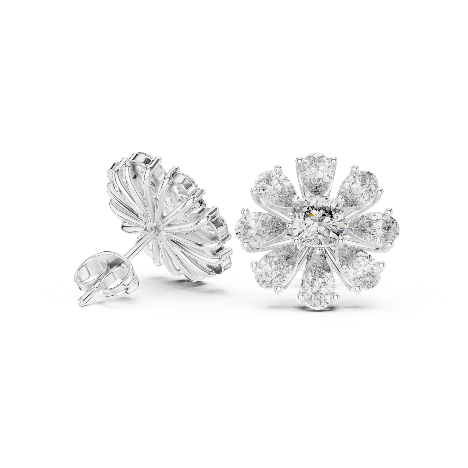 Gold Earrings AER-44, White Gold, view 1