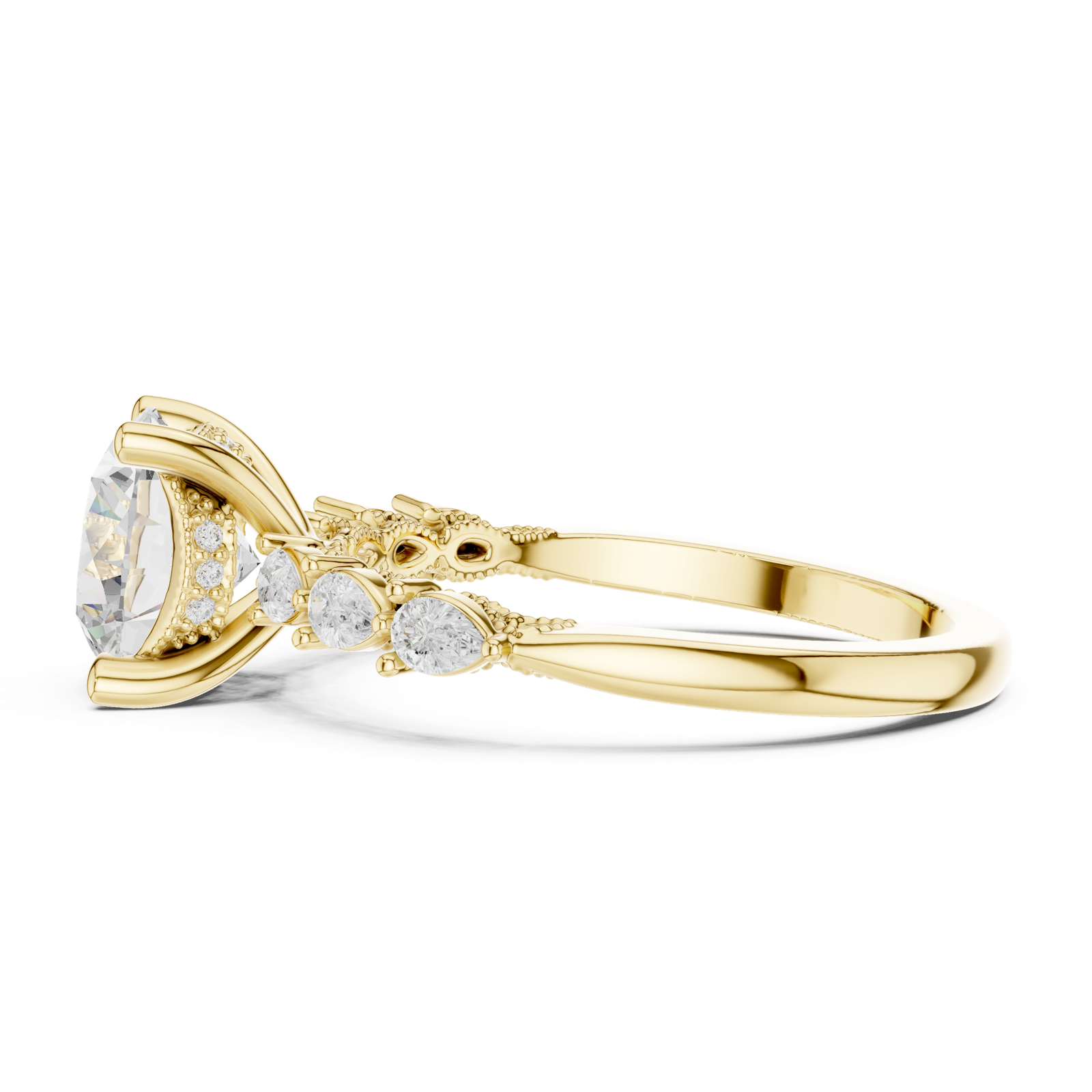 Gold Ring DDLR-168, Round center stone, Yellow Gold, view 3