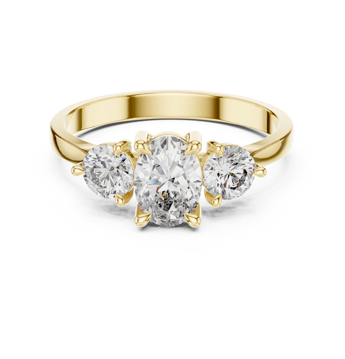 14K Solid Gold Lab Diamond Three-Stone Ring, Yellow Gold