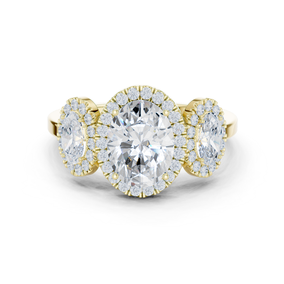14K Solid Gold Lab Diamond Three-Stone Ring, Yellow Gold