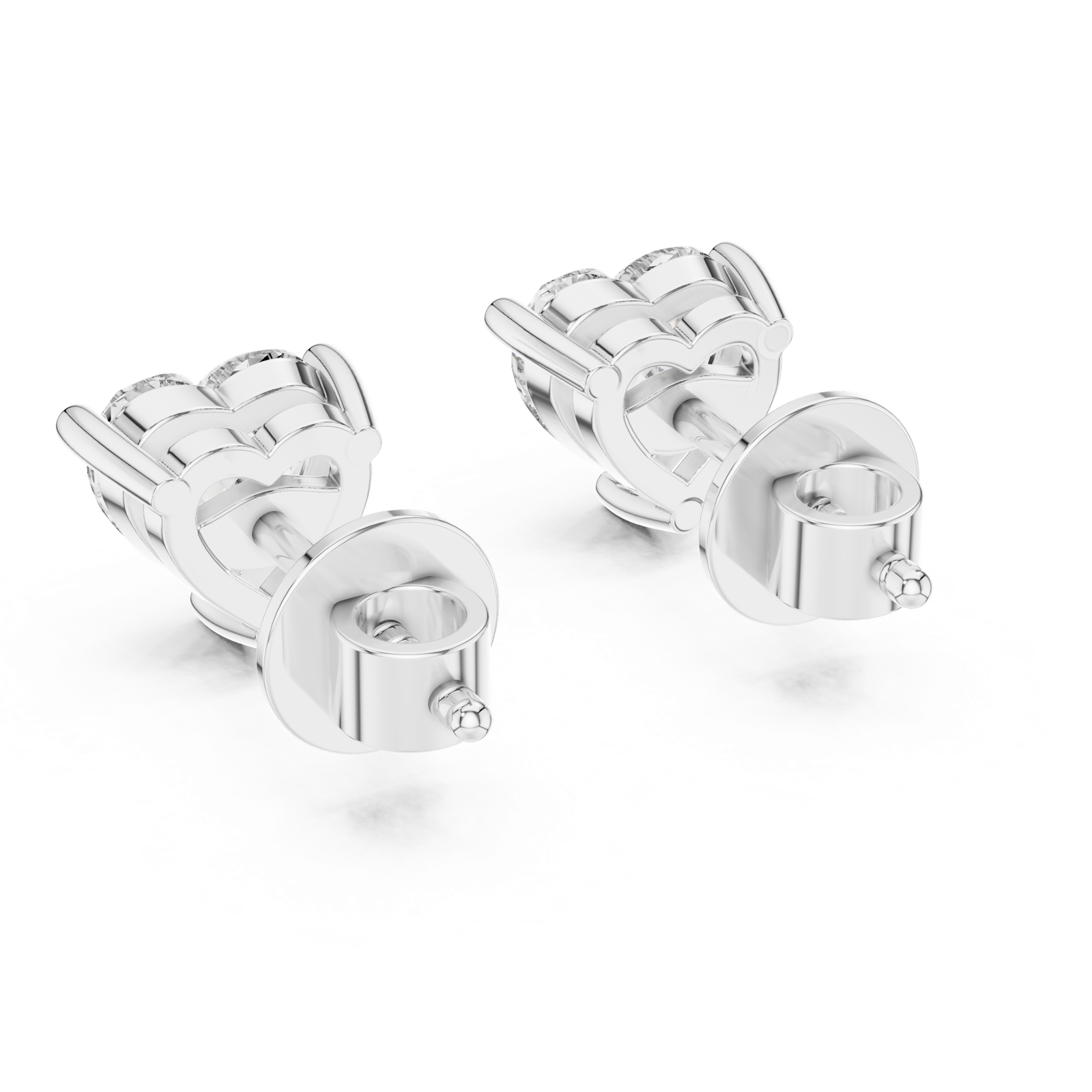 14K Solid Gold Lab Diamond Heart Stud Earrings, White Gold, view 3