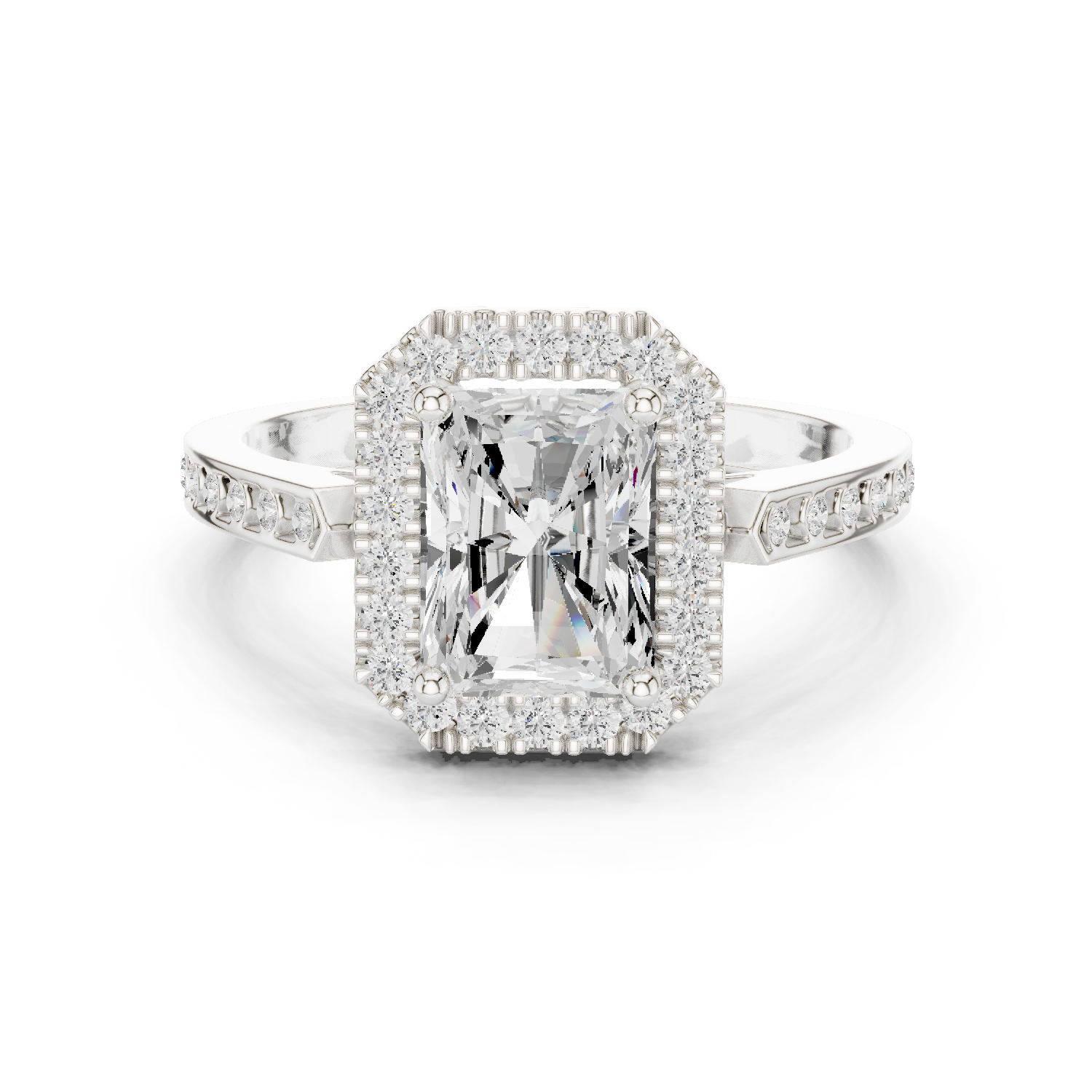Gold Ring DDLR-349, Radiant center stone, White Gold