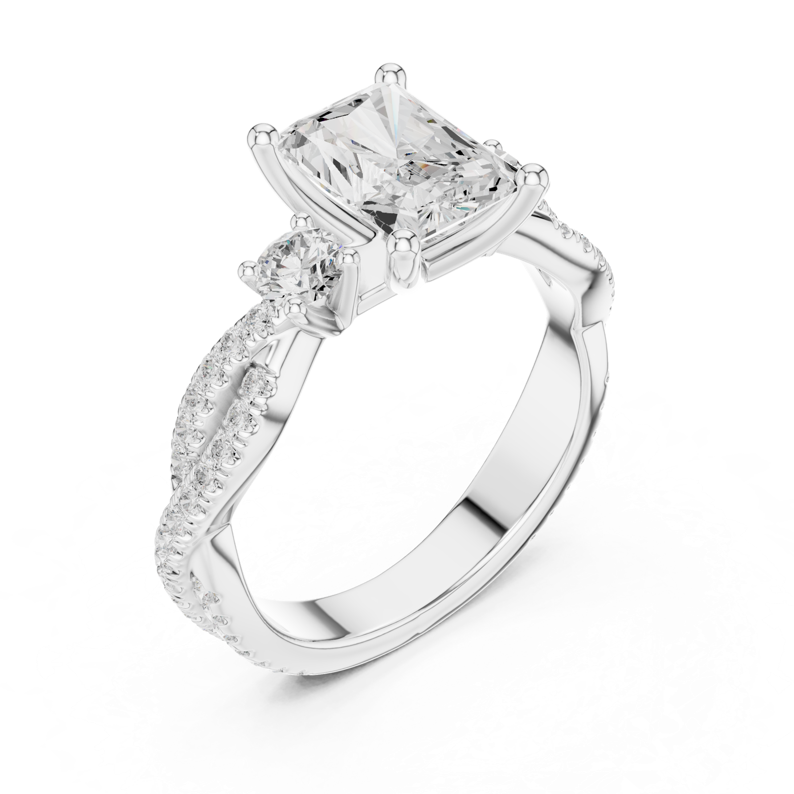 Gold Ring DDLR-281, Radiant center stone, White Gold, view 2