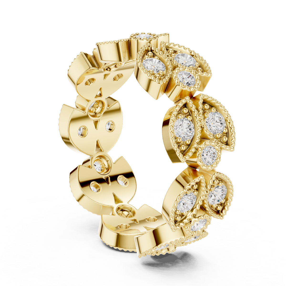 14K Solid Gold Lab Diamond Leaf Eternity Ring, Yellow Gold, view 1