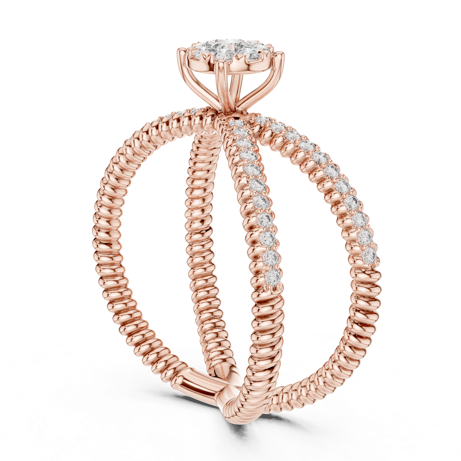14K Solid Gold Lab Diamond Crossover Ring, Rose Gold, view 1