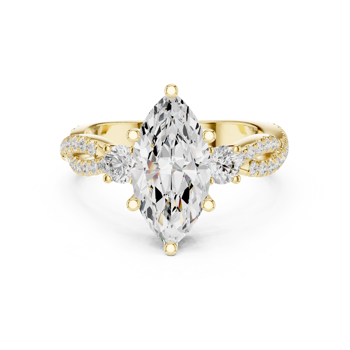 14K Solid Gold Lab Diamond Solitaire Ring, Yellow Gold
