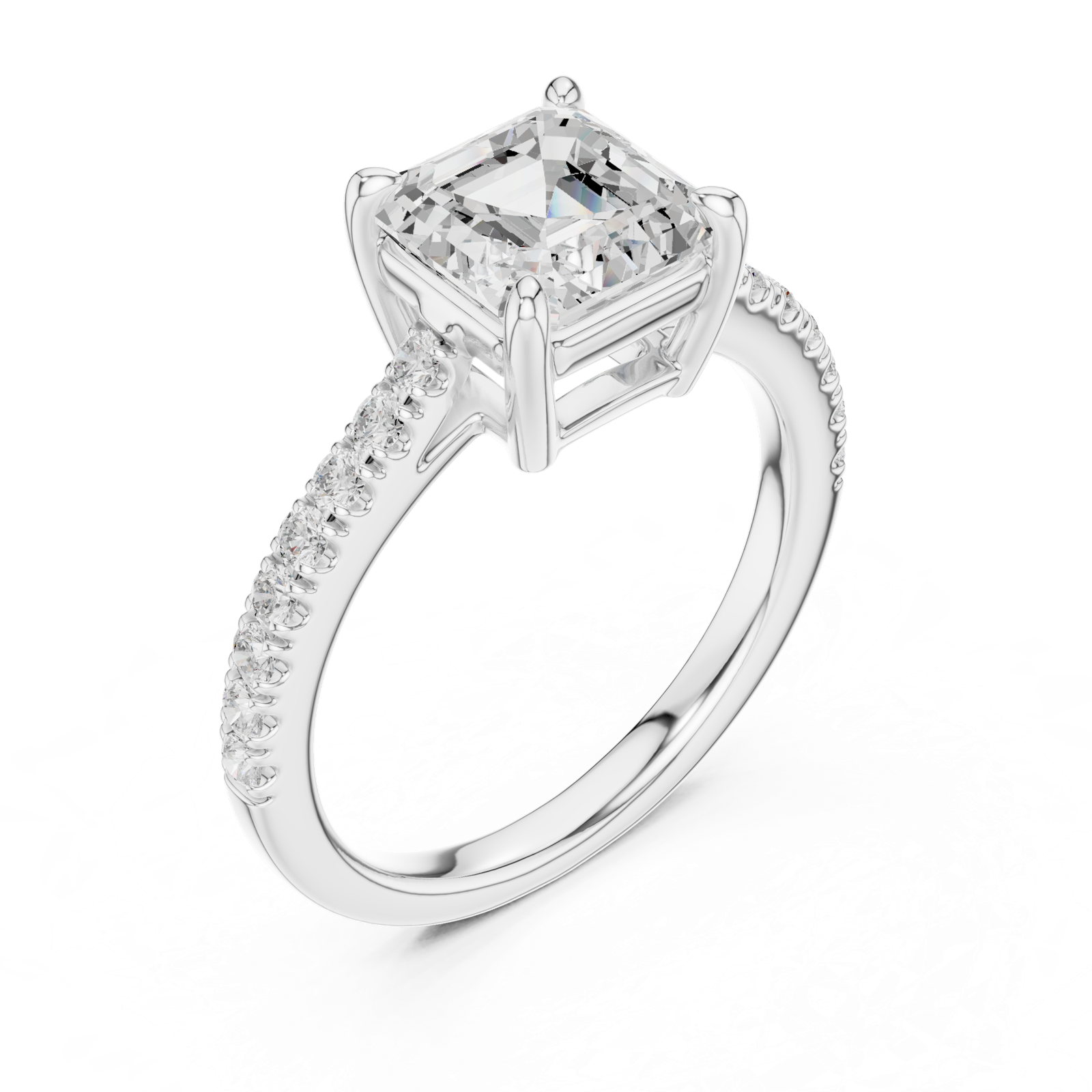 Gold Ring DDLR-039, Asscher center stone, White Gold, view 2