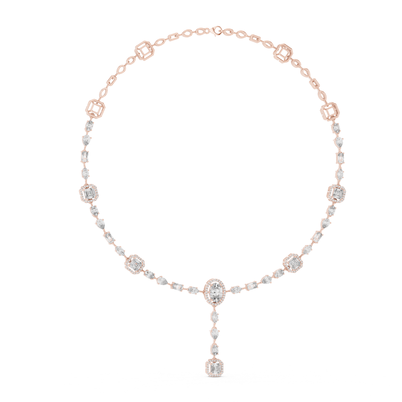14K Solid Gold Lab Diamond Station Necklace, Rose Gold, view 1