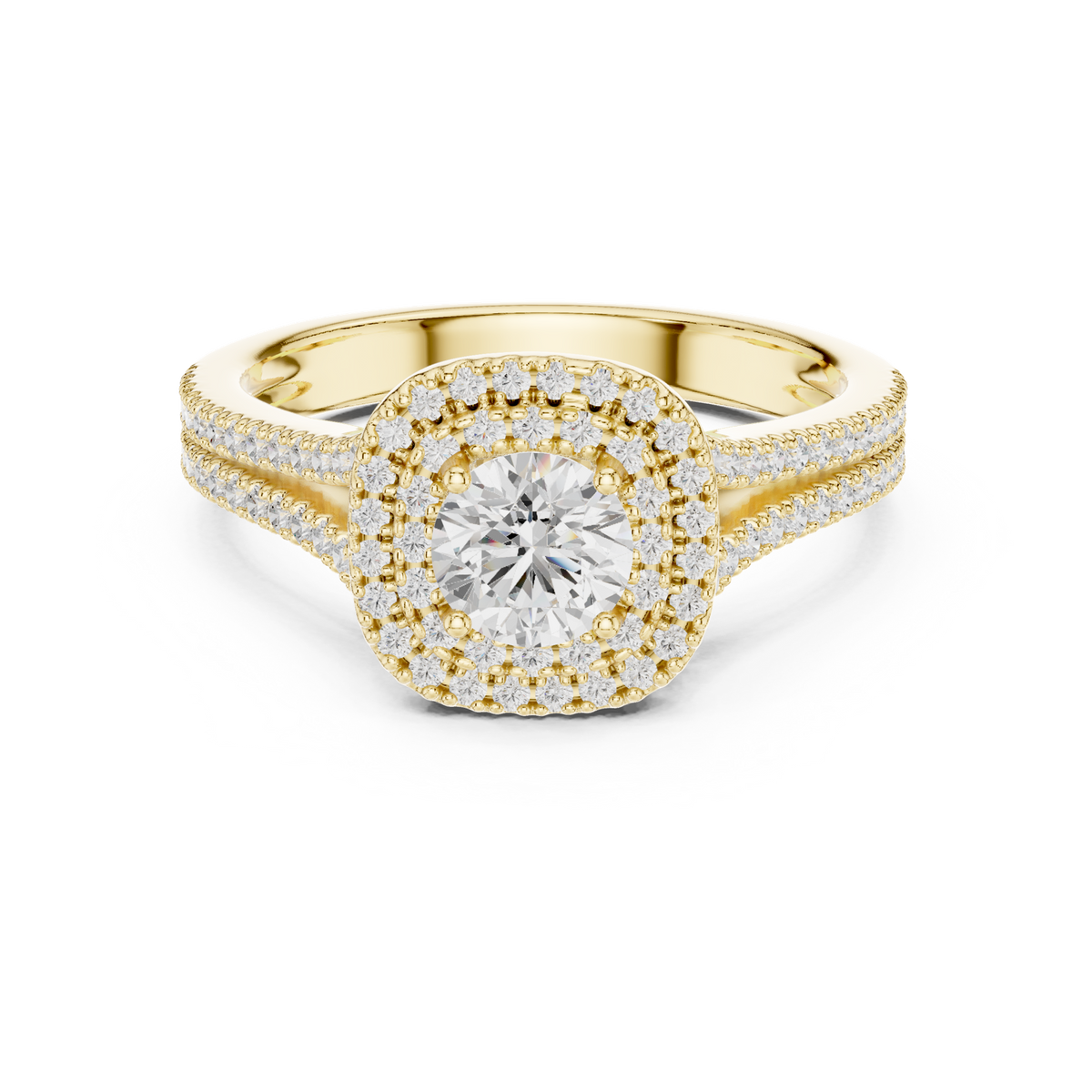 14K Solid Gold Lab Diamond Halo Ring, Yellow Gold