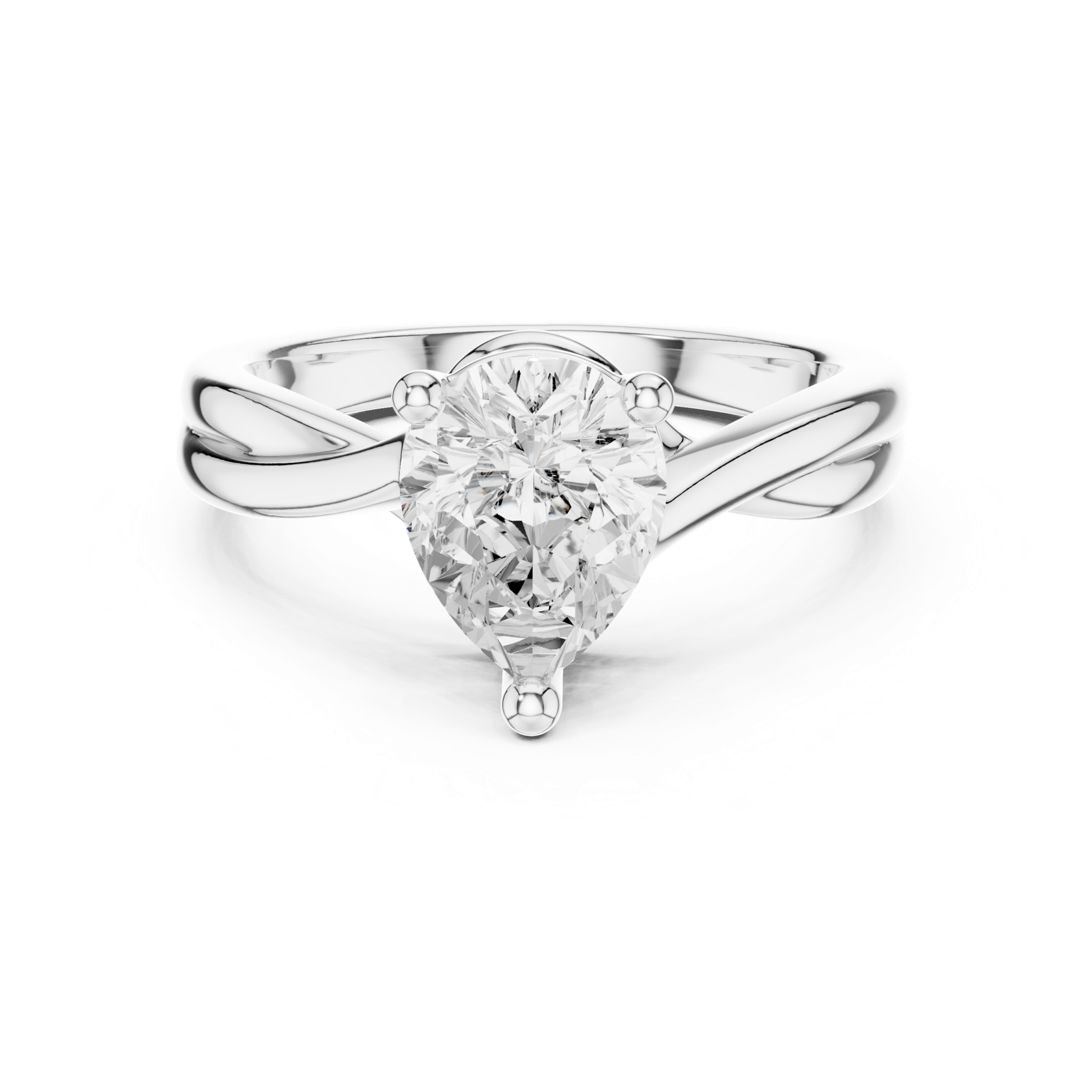 Gold Twisted Band Solitaire Engagement Ring, Pear center stone, White Gold, view 4