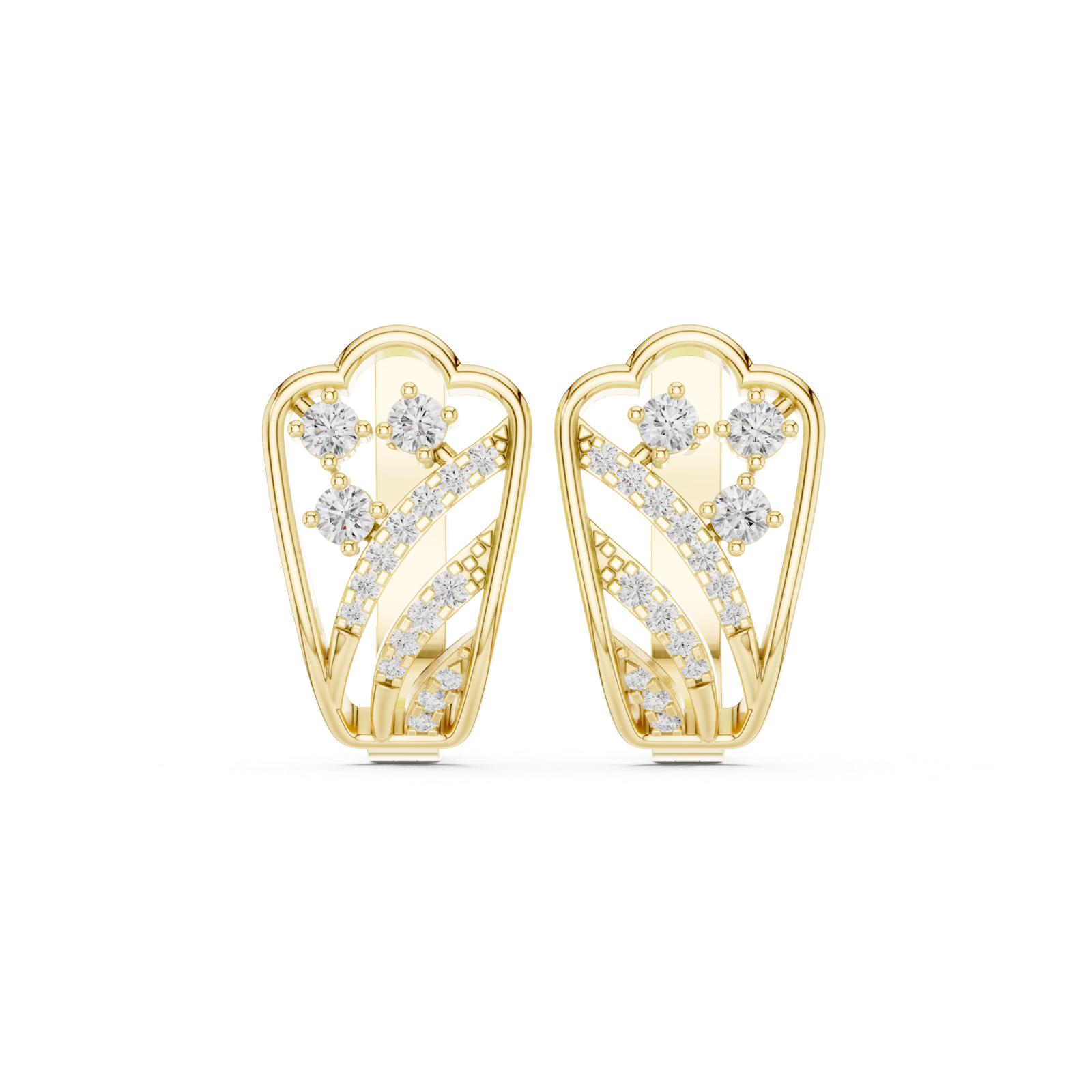 14K Solid Gold Lab Diamond Cluster Earrings, Yellow Gold
