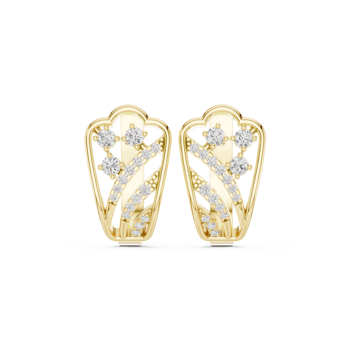 14K Solid Gold Lab Diamond Cluster Earrings, Yellow Gold