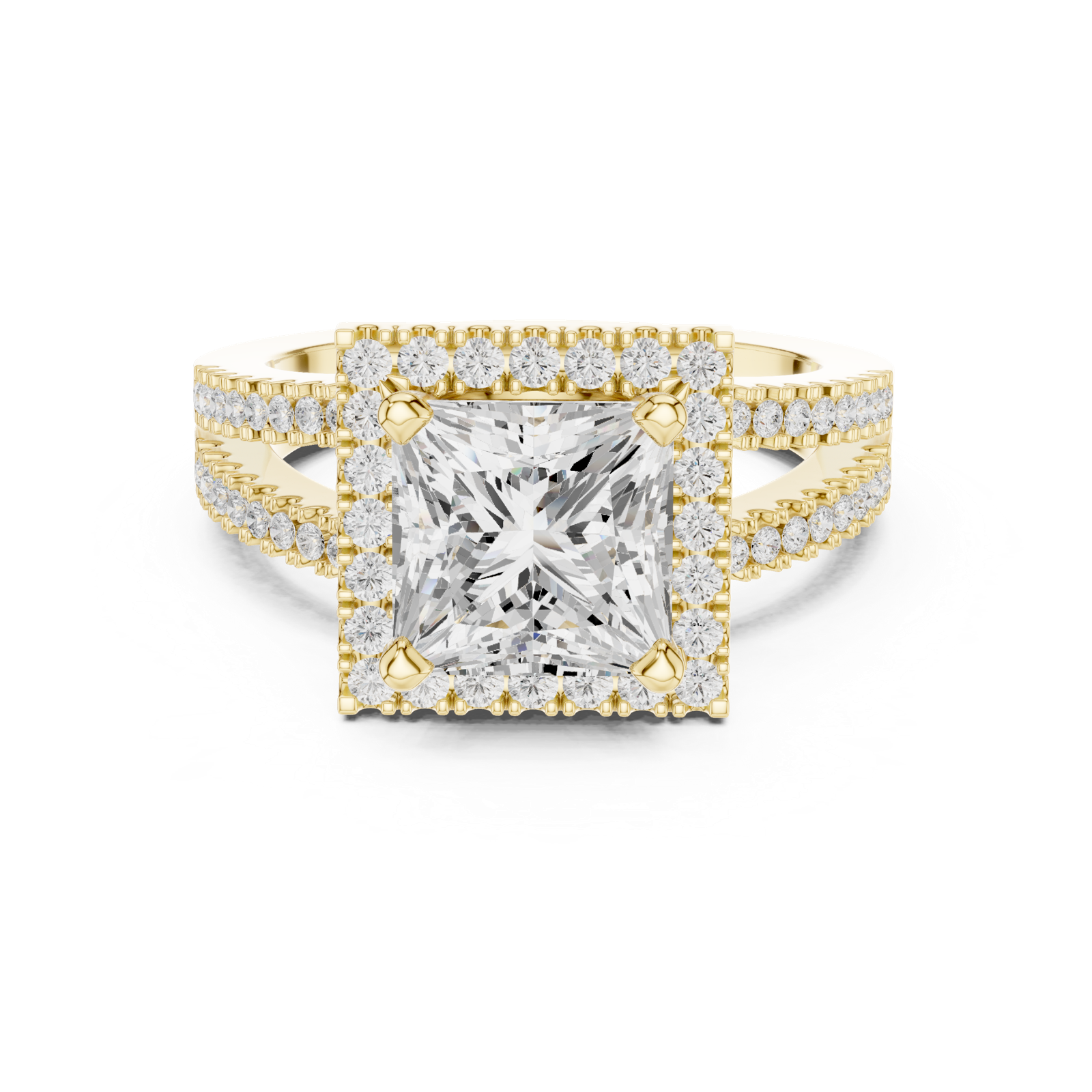 Gold Ring DDLR-350, Princess center stone, Yellow Gold, view 4
